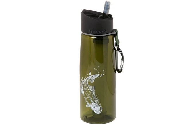 LifeStraw Go 2-stage Water Bottle With Filter, Dark Green With Fish Print 3 LifeStraw Go 2-stage Water Bottle With Filter, Dark Green With Fish Print